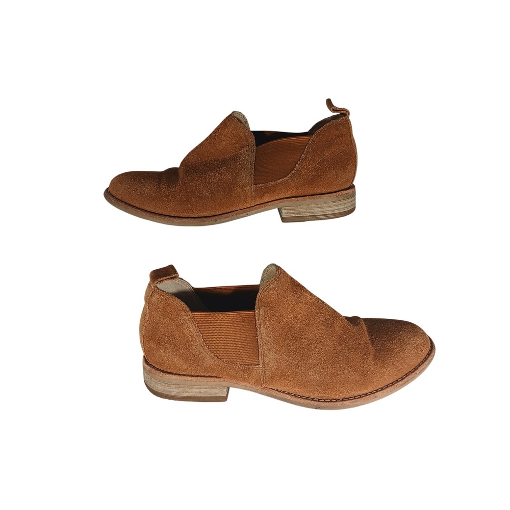 Clarks Suede Ankle Booties 7 Tan Brown Slip On Low Heel Boho Casual Shooties